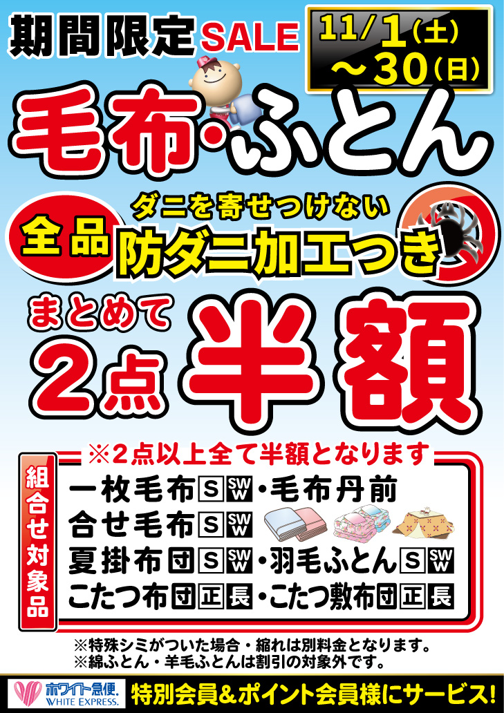 毛布ふとん防ダニ加工つき２点半額