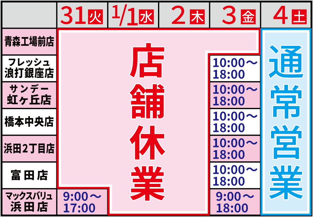 年末年始の営業