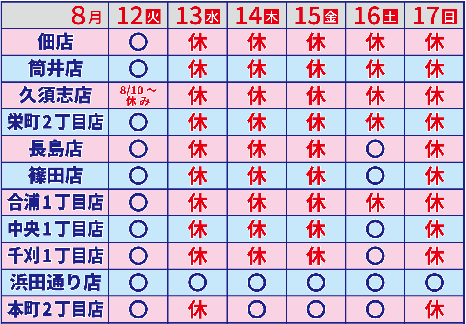 お盆の営業