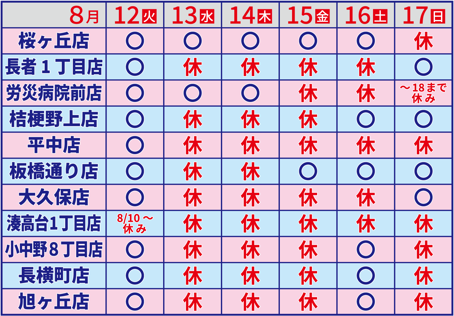 お盆の営業